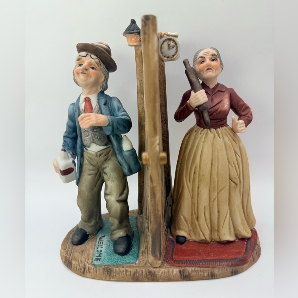 Vintage Capodimonte Cucci Porcelain Bisque Figurine Drunk Husband Wife Figure